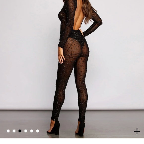 Heat Up The Party Mesh Embellished Catsuit - Picture 3 of 4